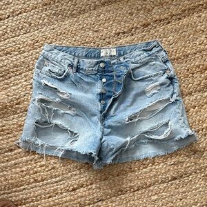 Free People Light Blue Distressed Denim Shorts